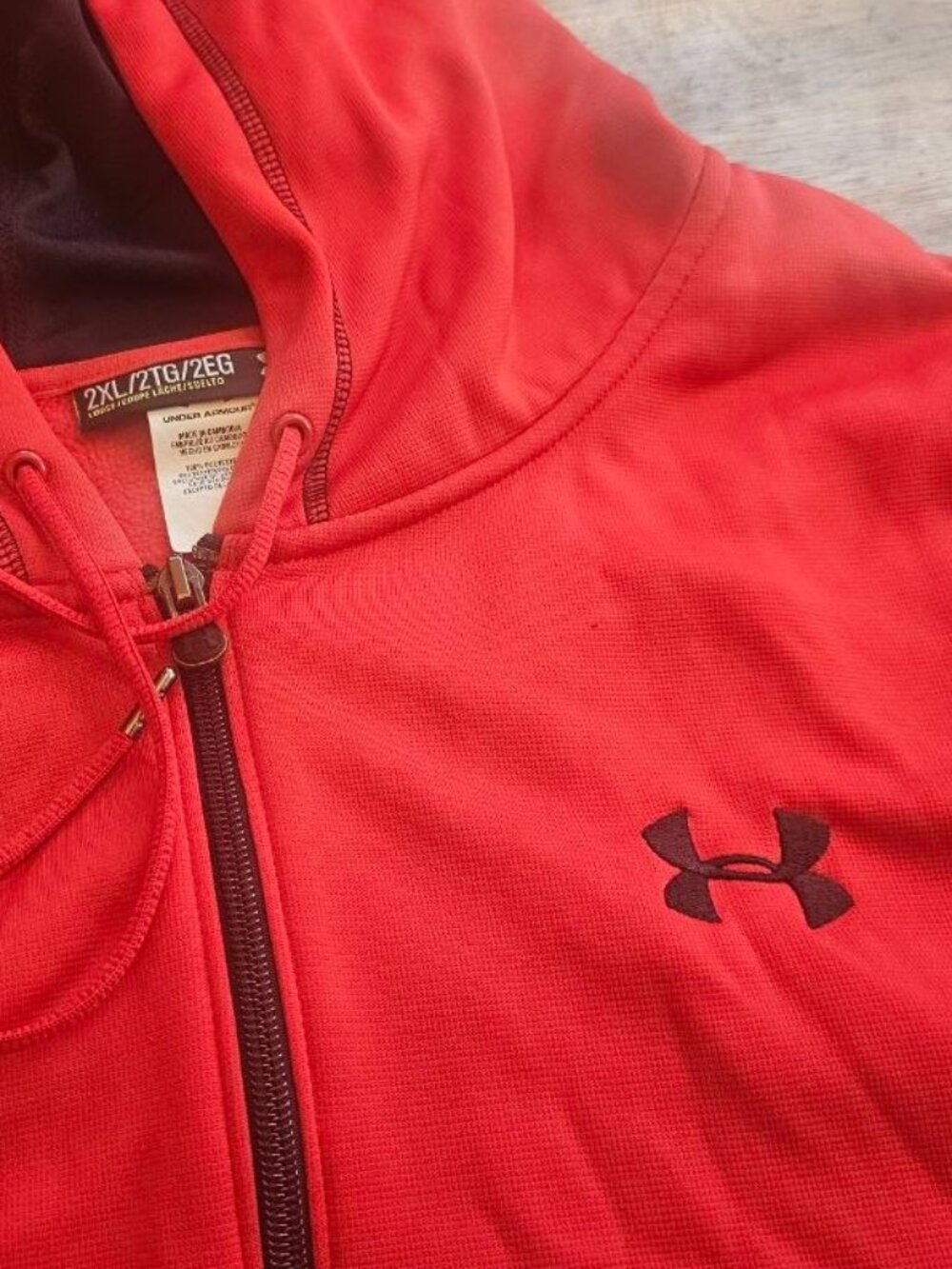 Red Under Loose Fit Armour Fleece Zip Hoodie Size US Mens 2XL